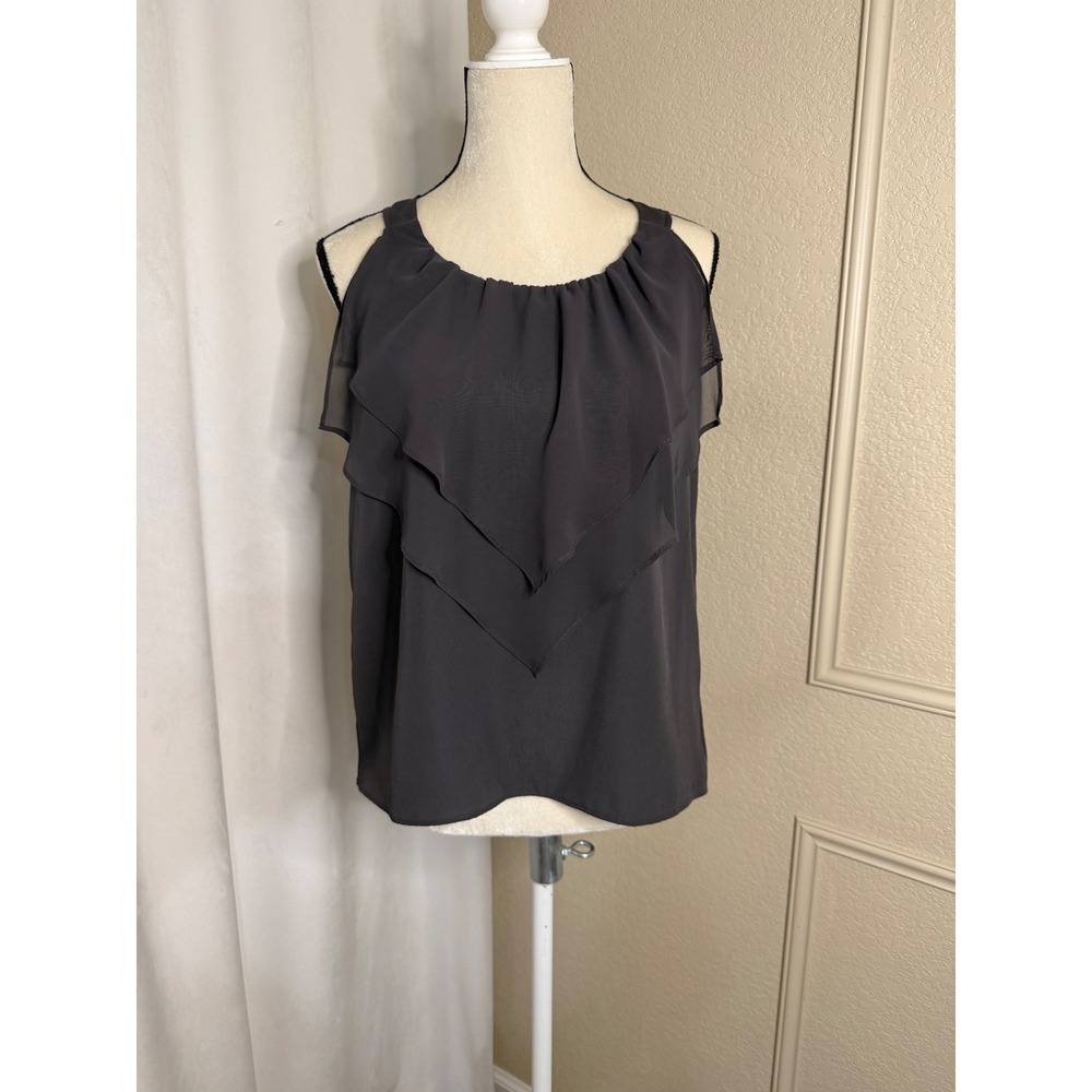 Mossimo Women's BlackTiered Ruffle Chiffon Sleeveless Blouse Small